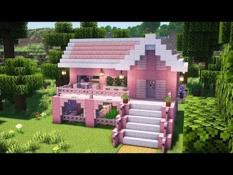 Cute Minecraft Builds Easy House, Pink Wood Minecraft Builds, Pretty Pink Minecraft Houses, Cute Beginner Minecraft House, Cherry Log Minecraft House, Pretty Minecraft Houses Easy, Easy Pink Minecraft House, Cherry Blossom Hut Minecraft, Build To Survive House Ideas