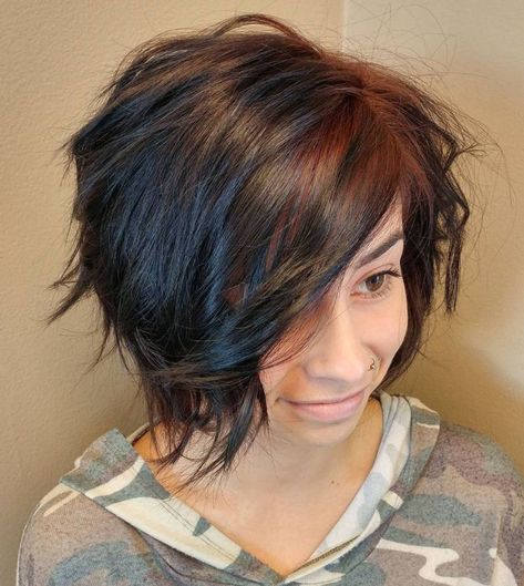 Messy Layered Bob Hairstyles Layers, Undercut Haircut, Short Textured Hair, Middle Aged Women Hairstyles, Graduated Bob Haircuts, Short Shag Haircuts, Swept Bangs, Short Shag Hairstyles, Asymmetrical Hairstyles