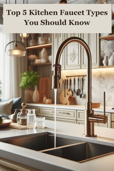 Dive into the world of kitchen faucets with our expertly curated list of the best faucet types for your culinary space. From pull-down to touchless, explore the latest trends and innovations that will elevate your kitchen to new heights of functionality and style. Modern Farmhouse Kitchen Faucet, Farmhouse Kitchen Faucet Ideas, Copper Kitchen Faucets, Gold Kitchen Faucet, Best Kitchen Faucets, Contemporary Kitchen Sinks, Touchless Kitchen Faucet, Best Kitchen Sinks, Modern Kitchen Faucet