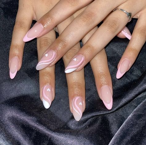 By @bbbeautybar__ Almond Pink Chrome French Tip Nails, Transparent Pink Almond Nails, Almond Nails Clear Pink, Pink Butterfly Nails Almond, Pink Chrome Butterfly Nails, Paw Nails, Acrylic Nails Almond Shape, Nail Tip Designs, Baby Pink Nails