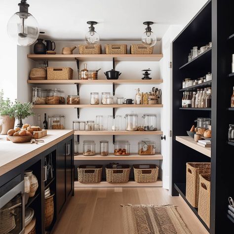 Small Open Shelves Kitchen, Pantry Shelving Ideas, Pantry Layout, Beautiful Pantry, Open Pantry, Pantry Inspiration, Pantry Decor, Farmhouse Pantry, Pantry Room