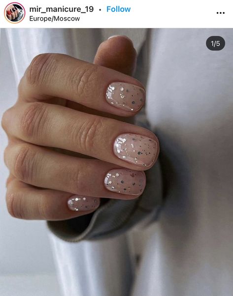 Clear Glitter Nails, Neutral Nail Designs, Milky Nails, Cheetah Nails, Short Square Nails, Minimal Nails, Basic Nails, Foil Nails, Sparkly Nails