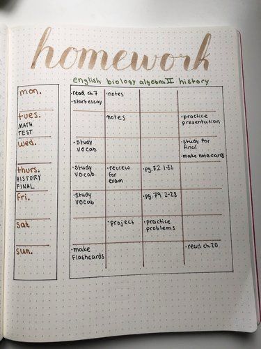 Bullet Journal Homework, Homework Journal, Study Planning, Homework Planner, School Journals, Study Planner Printable, Journal Inspiration Writing, Bullet Journal Ideas Templates, Creating A Bullet Journal