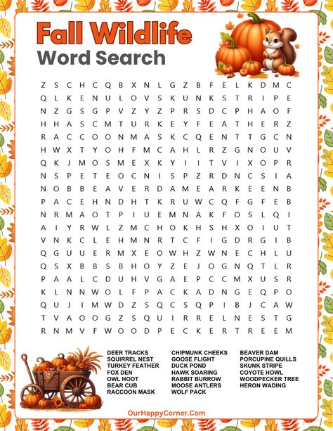 Free Printable Fall Word Search Puzzles - Our Happy Corner September Word Search, Free Printable Word Searches For Adults, Fall Word Search Free Printable, Fall Word Search For Kids, Fall Puzzles, Fall Word Search, Free Word Search Puzzles, Free Planner Pages, Thanksgiving Word Search