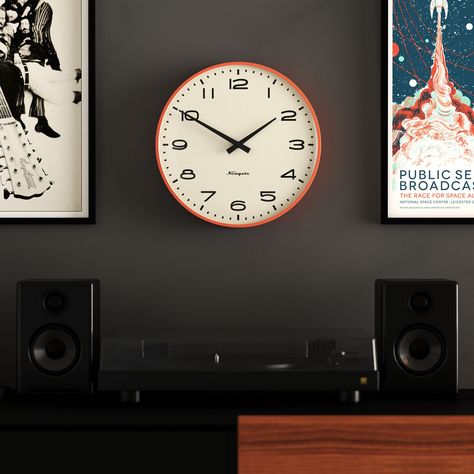 Time to add a pop of retro charm to your space with the Newgate Radio City Wall Clock in Matte Pumpkin Orange 🧡 The black Arabic dial and sleek design is sure to catch someone's eye! Wall Clock Numbers, Space Hotel, Clock Numbers, Retro Clock, Radio City, Media Wall, Large Clock, Clock Face, Retro Aesthetic