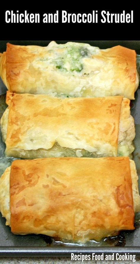 Chicken and Broccoli Strudel Tender pieces of moist chicken with broccoli in gravy wrapped in filo dough. Chicken and Broccoli Strudel is a great make ahead dish. Philo Dough, Filo Pastry Recipes, Filo Dough, Chicken With Broccoli, Phyllo Dough Recipes, Phyllo Recipes, Strudel Recipes, Moist Chicken, Mini Quiches