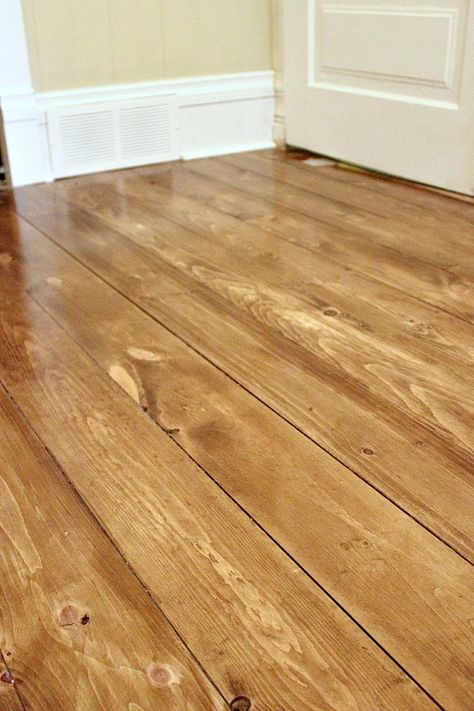 Installing Inexpensive Beautiful Wood Floors Using Basic Unfinished Lumber ! Penny Floors, Plywood Floors, Plywood Flooring, Floor Ideas, Flooring Projects, Pine Floors, Diy Flooring, Flooring Ideas, Wooden Floor