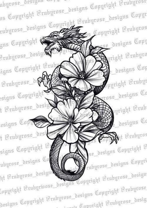 Ruby Rose Designs, Floral Dragon, Henne Tattoo, Petit Tattoo, Dragon Tattoo For Women, Snake Tattoo Design, Muster Tattoos, Spine Tattoos For Women, Red Ink Tattoos