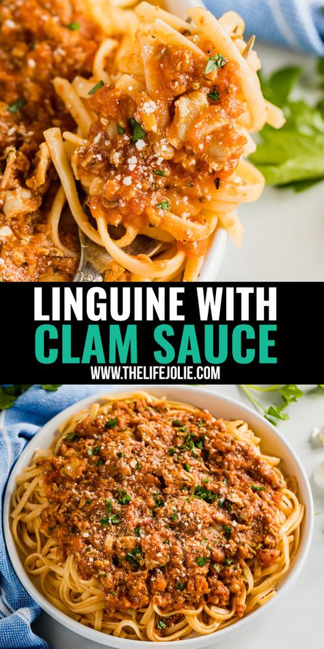 Clam Tomato Pasta, Pasta With Red Clam Sauce, Pasta Clam Sauce, Pasta Clams Linguine, Clam And Linguine Recipes, Red Clam Sauce Linguine, Clams In Red Sauce, Red Clam Sauce Recipe, Linguine With White Clam Sauce