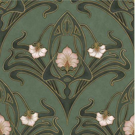 Elegance in green Fiori Art Deco, Green Art Nouveau, Art Nouveau Theme, Nouveau Wallpaper, Fleurs Art Nouveau, Art Nouveau Wallpaper, Motifs Art Nouveau, Art Nouveau Interior, Green Art Deco