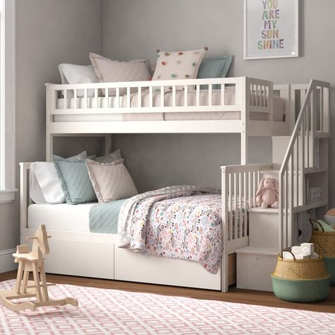 Bunk Beds For Girls Room, Kids Beds For Boys, Staircase Bunk Bed, Bed Drawer, Bed With Shelves, Triple Bunk, Twin Over Full Bunk Bed, Full Bunk Bed, Under Bed Drawers