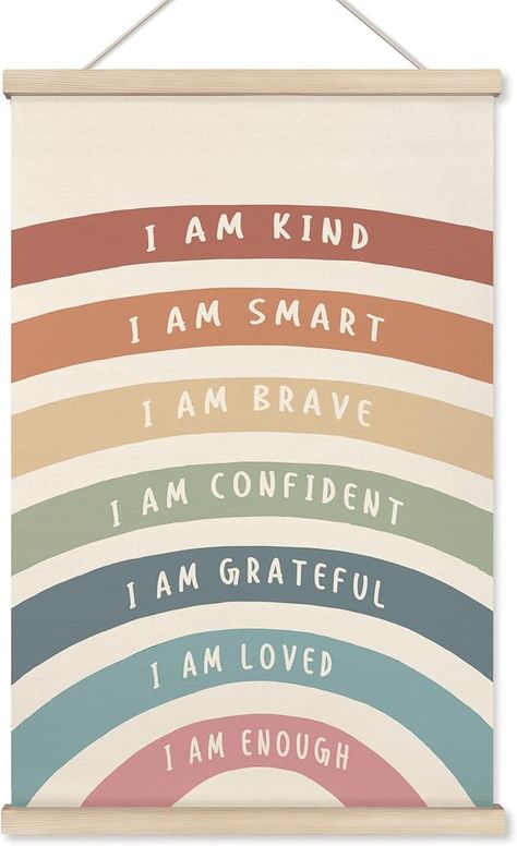 Amazon.com: HRQKO I Am Kind Smart Inspirational Poster Hanger Frame, Boho Rainbow Wall Art with Wooden Frames, Positive Affirmation Hanging Banner Decor for Nursery Toddler Room, Mental Health Decor, 12x16 inch: Posters & Prints Wall Art With Wood, Boho Rainbow Nursery, Boho Rainbow Wall, I Need A Hobby, Art With Wood, Toddlers Room, Decor For Nursery, Reading Posters, Support Wall