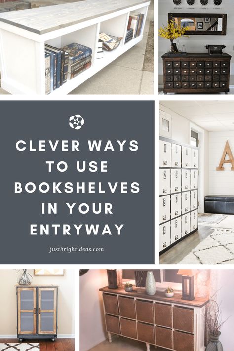 Entryway Ideas With Bookshelf, Repurposed Bookcase Ideas, Bookcase In Entryway, Repurposed Bookshelf Ideas, Bookshelf In Entryway, Entryway Bookshelf Ideas, Bookshelf Entryway Ideas, Repurpose Bookshelf Ideas, Entryway Bookshelf