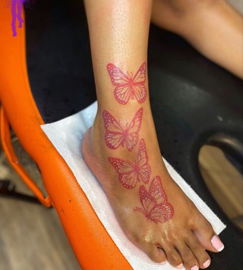 Butterfly Foot Tattoo, Butterfly Ankle Tattoos, Cute Foot Tattoos, Cute Tattoos On Wrist, Magic Runes, Rose Tattoos For Women, Pink Tattoo, Ankle Tattoos For Women, Hand Tattoos For Girls