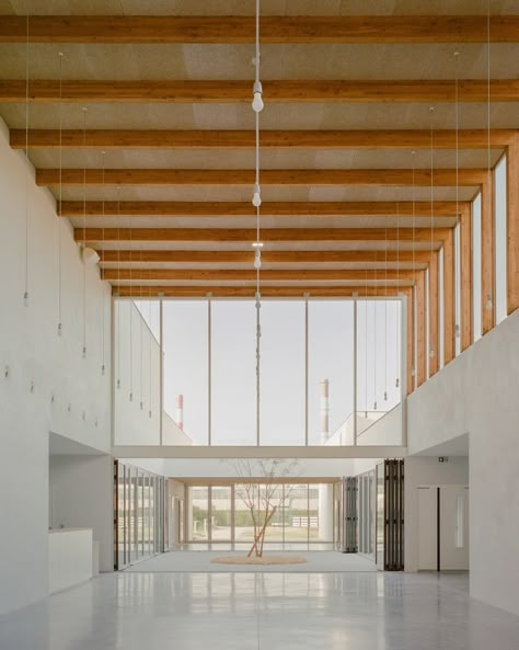 RAUM, Charles Bouchaïb · Cultural center · Divisare Cultural Center Architecture, Auditorium Architecture, Church Building Design, Atrium Design, School Hall, Architecture Design Process, Rehearsal Room, Community Halls, Arch Interior