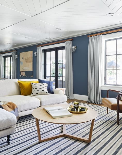 16 Stunning Shiplap Ceiling Design Ideas You Should Know Best Blue Paint Colors, Portland House, Shiplap Ceiling, Blue Paint Colors, Emily Henderson, Family Room Design, Comfortable Sofa, Dream Spaces, Wet Bar