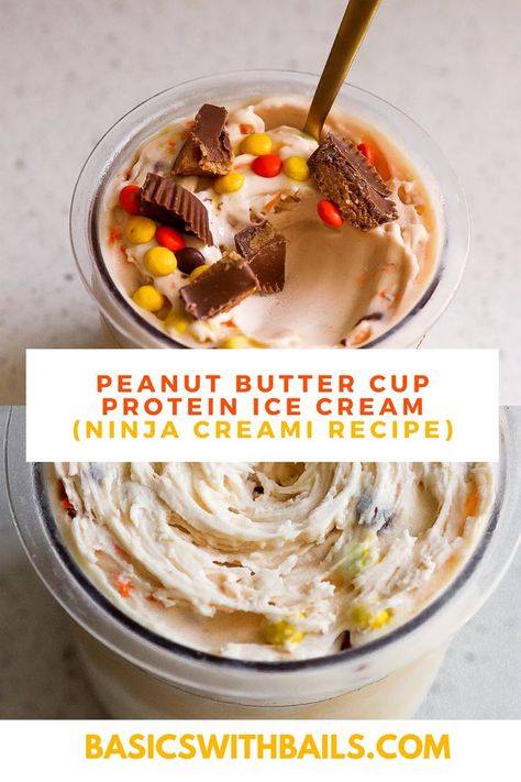 Protein Ice Cream Ninja Creami, Creami Protein Ice Cream, Ice Cream Ninja Creami, High Protein Ice Cream, Ice Cream Maker Recipes Healthy, Peanut Butter Cup Ice Cream, High Protein Peanut Butter, Ninja Ice Cream Recipe, Protein Ice Cream Recipe