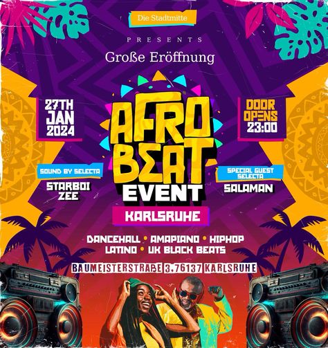 Party flyer design, afrovibe, caribbean party. Concept designed with adobe photoshop. Dm lets give your business a fulfilling art direction. ⚡️Dm or Comment questions or enquiries . #trending #viral #love #instagram #tiktok #gainwithmu Music Festival Flyer Design, Carnival Poster Ideas, Retreat Flyer, Camp Banner, Party Design Poster, Party Flyer Design, Professional Flyer Design, Party Concept, Caribbean Party