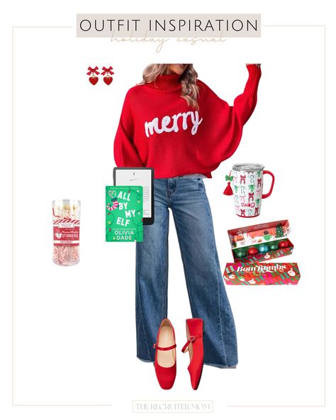 Style Guide | Thanksgiving & Holiday Outfits Casual Holiday Outfits, Red Ballet Flats, Disney Themed Outfits, Fall Workwear, Disney Trip Planning, Holiday Romance, Casual Outfit Inspiration, Sweater Outfit, Thanksgiving Holiday