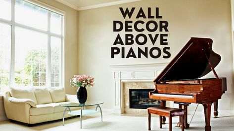 Wall Décor Above Pianos – Fun Ideas for Piano Art Floating Shelves Above Piano, Wall Decor Above Piano, Decor Above Piano, Above Piano Wall Decor, Grand Piano Decor, Piano Wall Decor, Fun Art Ideas, Piano Room Decor, Front Room Decor