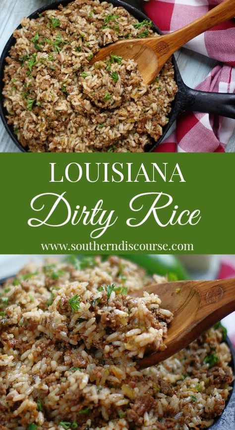 Louisiana Dirty Rice, Cajun Rice Recipe, Southern Discourse, Cajun Rice, Dirty Rice Recipe, Southern Side Dishes, Rice Side Dish Recipes, Cajun Dishes, Cajun Creole Recipes