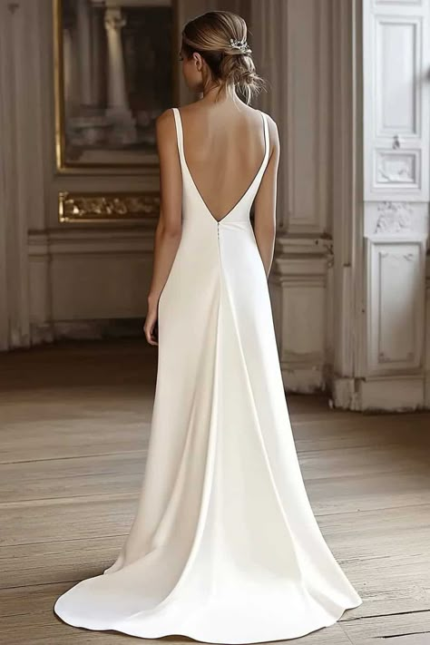 Simple Wedding Dress Ideas: Elegant Styles for Every Bride - OMG Hitched! Minimal Wedding Dress Open Back, Classic And Elegant Wedding Dresses, Elegant Wedding Dress Open Back, Strapless Bridal Gown, Cool Bride Wedding Dress, Bride Dress Simple Elegant, A Line Low Back Wedding Dress, Wedding Dresses Simple Elegant Romantic, Simple White Dress Wedding