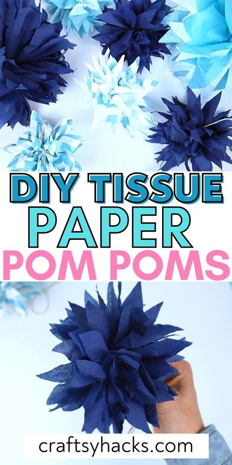 If you are looking for a fun way to destash your tissue paper you need to make these lovely DIY tissue paper pom-poms. These easy DIY crafts are perfect to decorate your home or as DIY party decorations. What a great way to upcycle tissue paper. #Decorations #DIY Tissue Paper Flowers Diy Easy, Diy Tissue Paper Pom Poms, Make Tissue Paper Pom Poms, Tissue Paper Centerpieces, Tissue Paper Pom Poms Diy, Ombre Techniques, Sunflower Paper Craft, Tissue Paper Ball, Paper Flowers For Kids