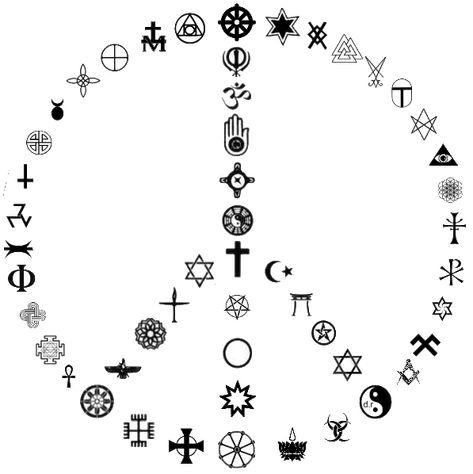 If religious or spiritual symbols are used, the design should be able to incorporate MANY of them, like this. Omnism Symbol, Seax Wicca, Religous Imagery, Religion Symbols, Meditation Alter, Religious Imagery, Meme Maker, Eclectic Witch, Symbols And Meanings