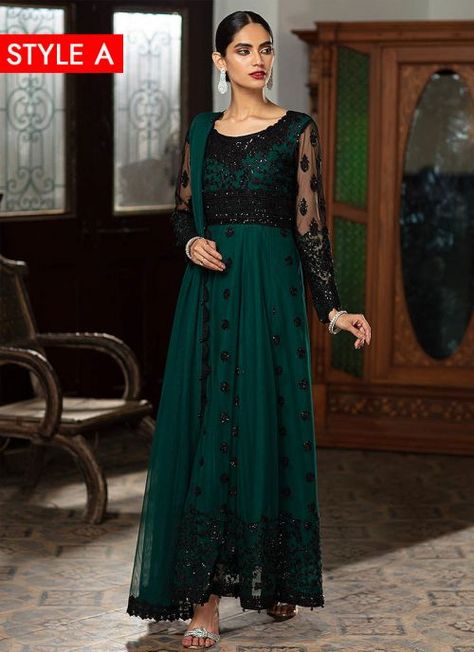 Harika Embroidered Pakistani Anarkali/ Saree Zainab Chottani, Organza Suits, Designer Brands Fashion, Pakistani Designer Suits, Emerald Green Color, Unstitched Dress Material, Beautiful Pakistani Dresses, Pakistani Salwar Kameez, Organza Dress