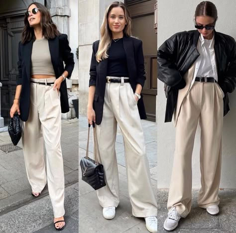 Lady Business Outfit, Classy Lady Outfits, Casual Meeting Outfit, All Beige Outfit, Wide Leg Trousers Outfit, Boss Lady Outfit, Smart Casual Women Outfits, Meeting Outfit, Wide Leg Pants Outfit