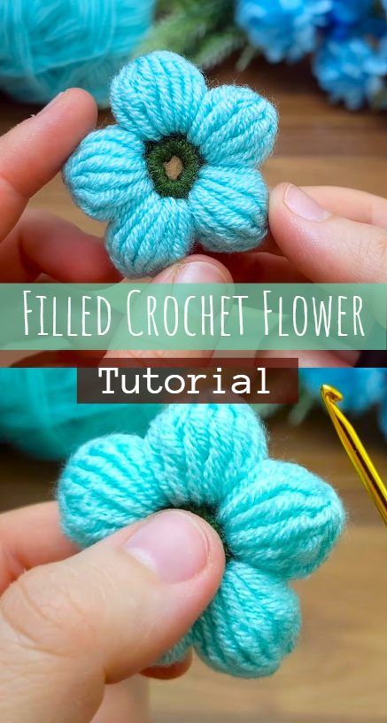 Filled Crochet Flower Knit A Flower Easy, How To Crochet A Puff Flower, Puffy Flowers Crochet, Crochet Fluffy Flower, Free Crochet Patterns For Small Flowers, Crochet Pattern For Flowers, How To Crochet A Small Flower, Crochet Flowers Simple, Puffy Crochet Flowers