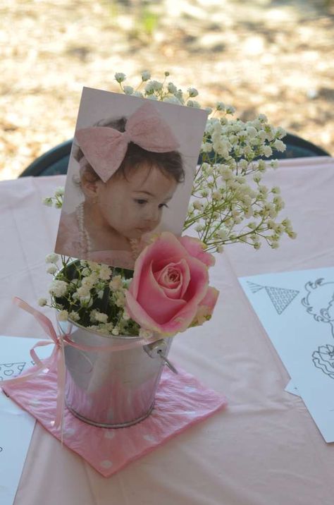 (Centerpiece idea) Ruffles and Bows Birthday Party Ideas | Photo 13 of 19 | Catch My Party Tafel Decor, Baby Dedication, Baptism Party, Baby 1st Birthday, Baptism Girl, Girl First Birthday