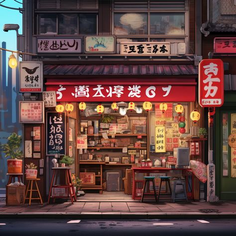 Japanese Shop Front Design, Ramen Shop Illustration, Japanese Store Fronts, City Sketches, Animated Anatomy, Relaxing Photos, Asian Store, Asia City, Avocado Health Benefits