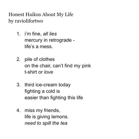 #NaPoWriMo - Day 17, Haïkus (again) Prompt by @amykaypoetry #amykaypoemaday24 i love to write silly little Haïkus, i hope you like them as well! #raviolifortwo [NaPoWriMo, poem, haiku, poetry] Haiku Poetry, Where Is The Love, Haiku Poems, Pink Tshirt, Love Of My Life, I Hope You, Of My Life, My Life, First Love