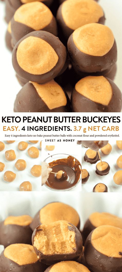 Keto Buckeyes (No-Bake Peanut Butter Balls) No Bake Peanut Butter Balls, Peanut Butter Balls Easy, Keto No Bake, Peanut Butter Balls Recipe, No Bake Peanut Butter, Postre Keto, Butter Balls, Keto Sweets, Bake Recipes