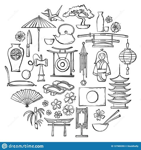 Doodle Japanese Icons. Hand-drawn Country Symbols. Vector. Stock Vector - Illustration of isolated, east: 127989395 Japanese Drawing Simple, Doodle Japanese, Japan Doodle, Japanese Doodles, Doodle Art Easy, Country Symbols, Things To Draw Easy, Japan Drawing, Japanese Symbols