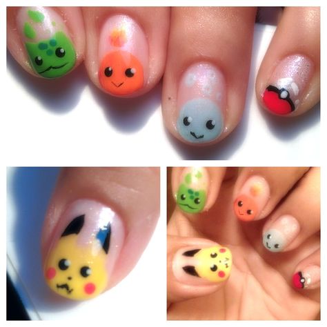 Pokemon Nails by PandaC on reddit. Nails For Events, Character Nail Designs, Cute Nails For Kids, Pokemon Nail Art, Pokemon Nails, Character Design Tips, Nail Art Easy, Daily Nail, Animal Nails