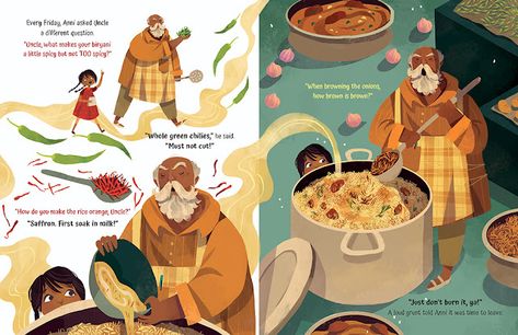 Randomly Reading: Anni Dreams of Biryani by Namita Moolani Mehra, illustrated by Chaaya Prabhat People Cooking, Book Illustration Layout, رسم كاريكاتير, Book Illustration Design, Story Books Illustrations, Illustration Art Kids, Book Cover Illustration, Picture Books Illustration, Childrens Books Illustrations