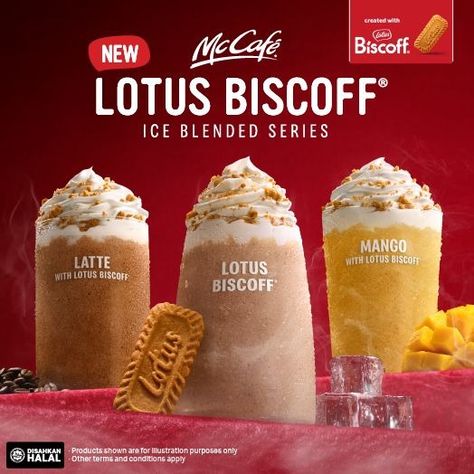 McDonald's Malaysia Lotus Biscoff Ice Blended Series Biscoff Drink, Ice Blended, Bubble Drink, Lotus Biscoff, Blended Drinks, Diy Gift Set, Mood Food, Food Poster Design, Food Poster