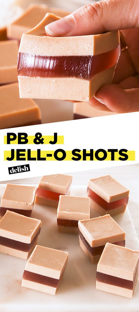 PB&J ... but for adults. Get the recipe at Delish.com. #recipe #easy #easyrecipe #peanutbutter #jelly #shots #alcohol #booze #liquor #vodka #party #partyideas Snow Cones Recipes, Jello Pudding Shots, Flavored Ice Cubes, Jell O Shots, Jelly Shots, Smooth Peanut Butter, Turmeric Smoothie, Pudding Shots, Jello Shot Recipes