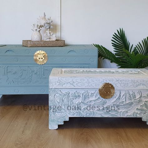 Painted Camphor Chest, Camphor Chest Makeover, Chest Makeover, Furniture Flip, Chalk Painting, Upcycling Ideas, Blanket Box, Wood Chest, Wooden Chest