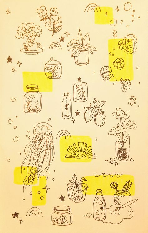 #artaesthetic #yellow #minimalist Cute Yellow Doodles, Yellow Drawing Aesthetic, Yellow Things To Draw, Andi Aesthetic, Annotation Doodles, Yellow Doodles, Yellow Drawing, Yellow Minimalist, Fruit Art Drawings