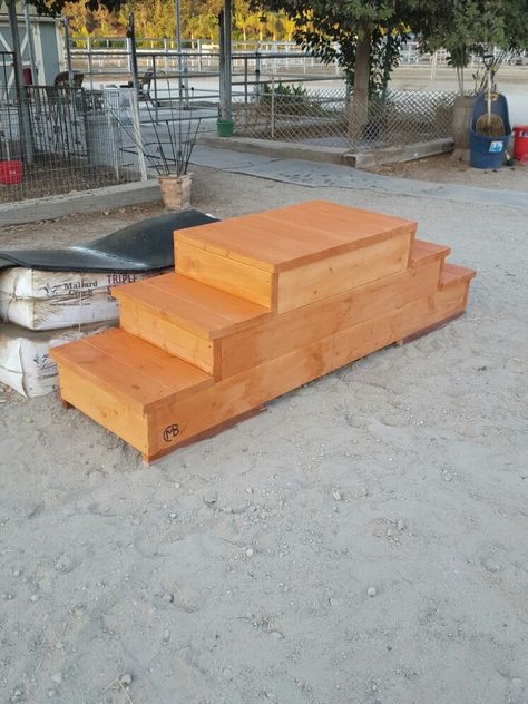 Wooden horse mounting block Wooden Horse Mounting Block, How To Build A Horse Mounting Block, Horse Mounting Block Diy, Diy Mounting Block, Horse Mounting Block, Horse Paddock, Horse Barn Ideas Stables, Horse Barn Plans, Horse Camp