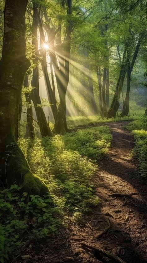 Forest Sun Rays Painting, Sun Filtering Through Trees, Forest Grass Nature, Forest Glade Aesthetic, Sun Rays In Forest, Sun Rays Through Trees, Light Filtering Through Trees, Dappled Light Forest, Deciduous Forest Aesthetic