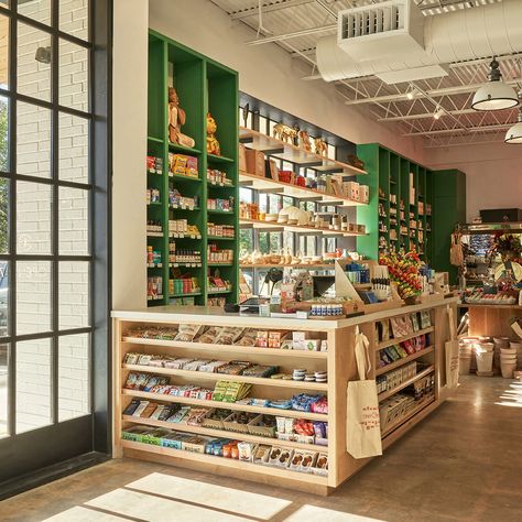 Grocery Store Design, Side Angle, Retail Space Design, Micro Apartment, Banks Building, Luxury Office, White Quartz Countertop, Brick Flooring, Adaptive Reuse