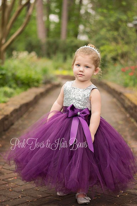 Flowers Girl Dresses, Plum Flower Girl Dresses, Fall Flower Girl, Fall Flower Girl Dresses, Purple Flower Girls, Sequin Flower Girl Dress, Purple And Silver Wedding, Purple Wedding Shoes, Purple Flower Girl Dress