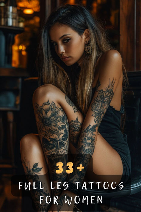 Ready to make a bold statement? 🌟 Check out these 33 stunning full leg tattoos for women that offer creativity and style. From intricate patterns to powerful imagery, these designs are sure to inspire your next ink. Curious to see which design speaks to you? Click to explore all the amazing tattoos! #LegTattoos #TattooInspiration #WomenWithInk #BodyArt #CreativeDesigns #TattooIdeas #InkedWomen Woman’s Tattoo Leg Sleeve, Woman’s Full Back Tattoo Ideas, Foot And Shin Tattoos For Women, Women Full Leg Tattoo, Leg Sleeves For Females Black, Women’s Full Leg Sleeve, Women Tattoos Leg, Hip Leg Tattoo For Women, Womens Quarter Sleeve Tattoo