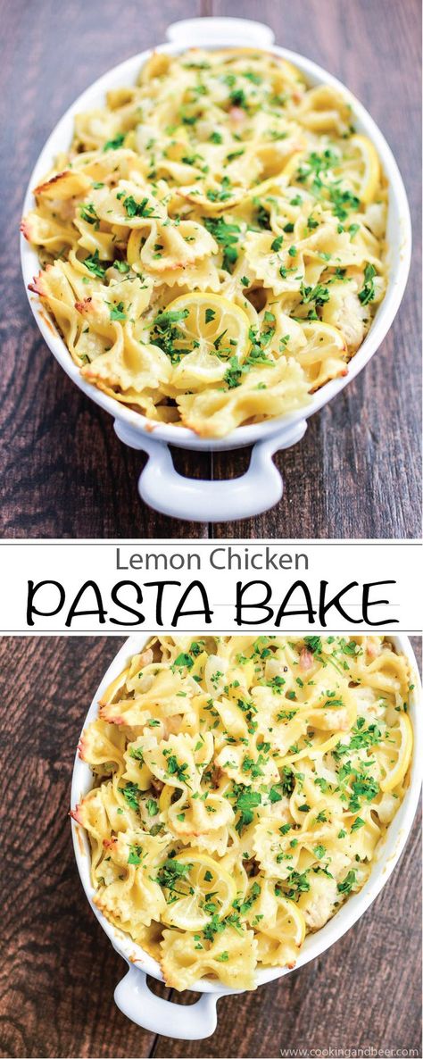 Lemon Chicken Pasta Bake is the perfect casserole for dinner! | http://www.cookingandbeer.com Baked Chicken Pasta Recipes, Lemon Chicken Pasta, Bake Healthy, Chicken Pasta Bake, Baked Pasta Recipes, Healthy Casseroles, Pasta Bake, Spaghetti Squash, Linguine