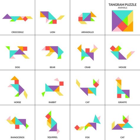 Tangram Animals, Tangram Printable, Tangram Shapes, Tangram Patterns, Shapes Flashcards, Tangram Puzzles, Printable Shapes, Dinosaur Images, Puzzle Games For Kids