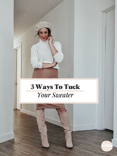 Sweater Tricks, Sweater Over Dress, Mens Wardrobe Essentials, Classy Yet Trendy, Baggy Sweaters, Fashion For Petite Women, Sweater Season, Shirt Tucked In, Classic Sweater